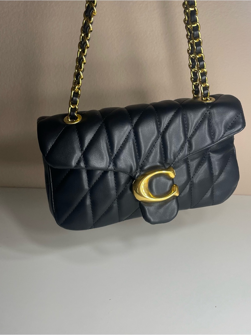 Coach Quilted Black Leather Shoulder Bag with Gold 'C' Hardware